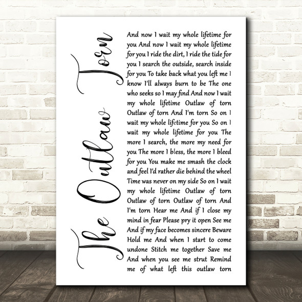 Metallica The Outlaw Torn White Script Song Lyric Art Print