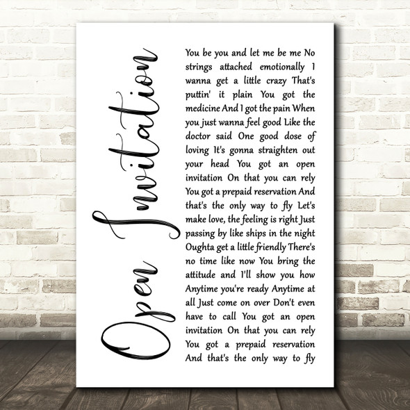 Santana Open Invitation White Script Song Lyric Art Print