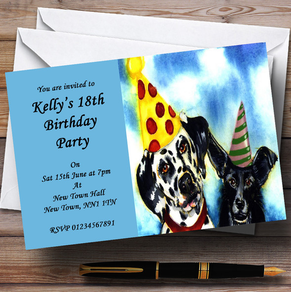 Lovely Blue Dogs Personalized Party Invitations