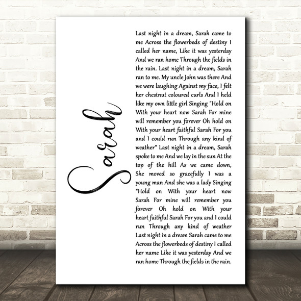 Declan O'Rourke Sarah White Script Song Lyric Art Print