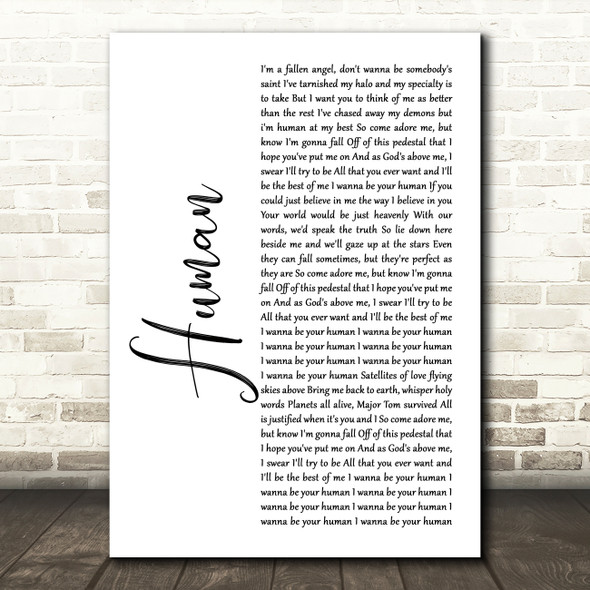 Imelda May Human White Script Song Lyric Art Print