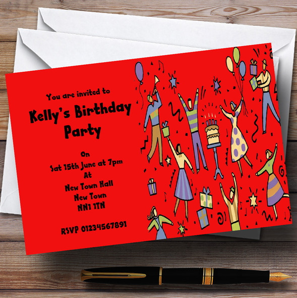 Red Dancing People Personalized Party Invitations