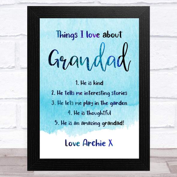 Blue Things I Love About Grandad Personalized Dad Father's Day Gift Print