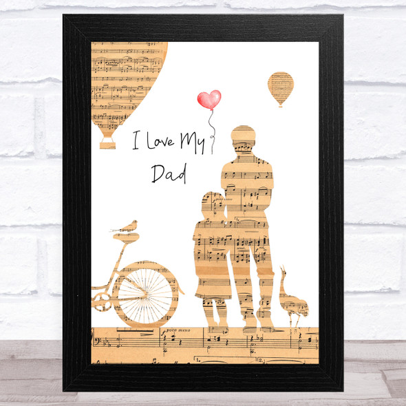 Bicycle And Hot Air Balloon Dad Music Paper Collage Dad Father's Day Gift Print