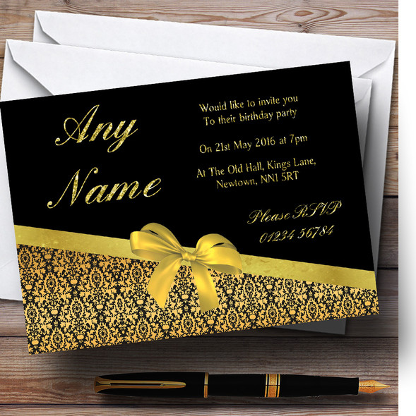 Classic Black And Gold Damask Birthday Party Personalized Invitations