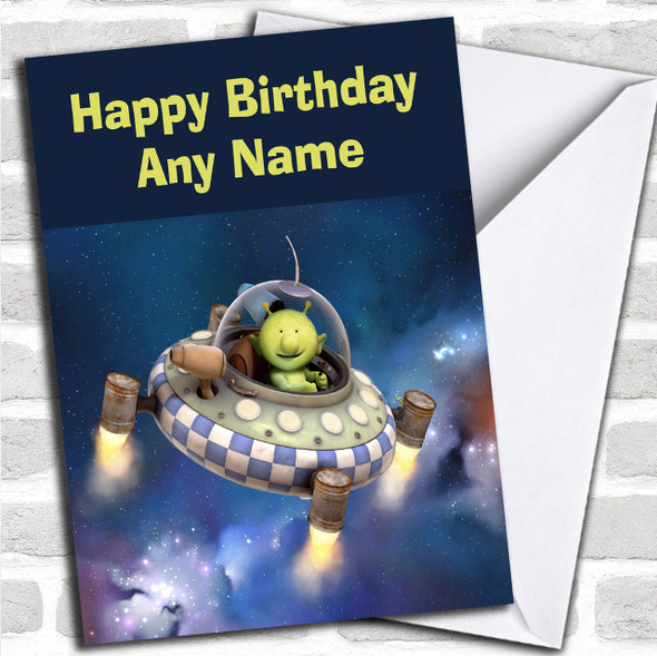 Q Pootle  Space Ship  Personalized Children's Birthday Card