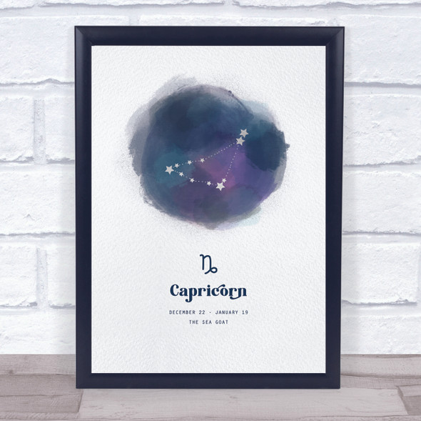 Capricorn Zodiac Star Sign Star Watercolor Blue Wall Art Print