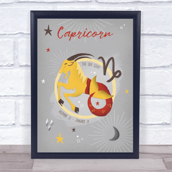 Capricorn Zodiac Star Sign Symbol Silver Wall Art Print