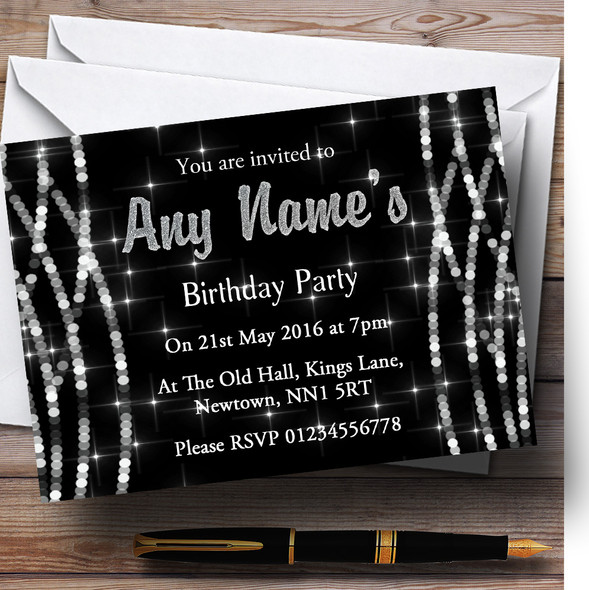 Silver And Diamond Glow Birthday Party Personalized Invitations