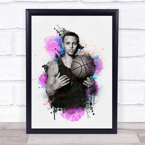 Stephen Curry Watercolor Pink & Blue Splatter Drip Wall Art Print