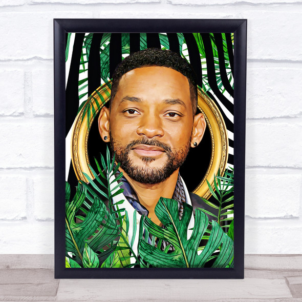 Will Smith  Green Leaves Stripes Wall Art Print