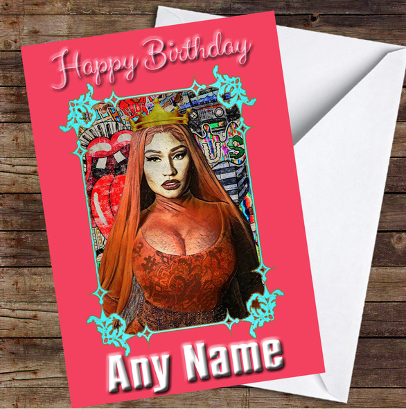 Nicki Minaj Urban Graffiti Blue Frame Personalized Birthday Card