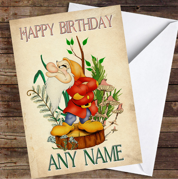 Grumpy Dwarf Snow White Botanical Rustic Personalized Birthday Card