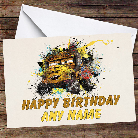 Cars Miss Fritter Watercolor Splatter Personalized Birthday Card