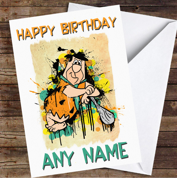 The Flintstones Fred Smudge Splatter Personalized Birthday Card