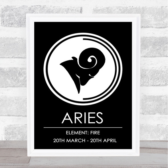 Zodiac Star Sign Black & White Element Aries Wall Art Print