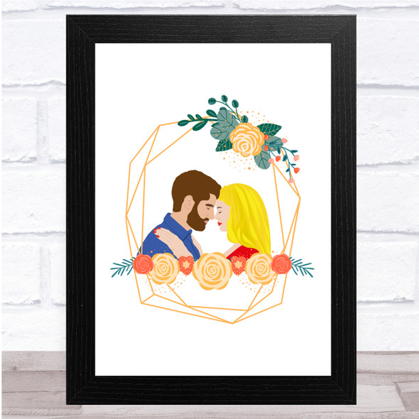 Couple Peach & Green Floral Graphic Wall Art Print