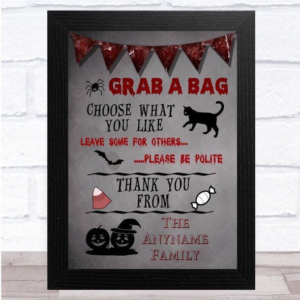 Grab A Bag Grey And Red Halloween Personalized Wall Art Print