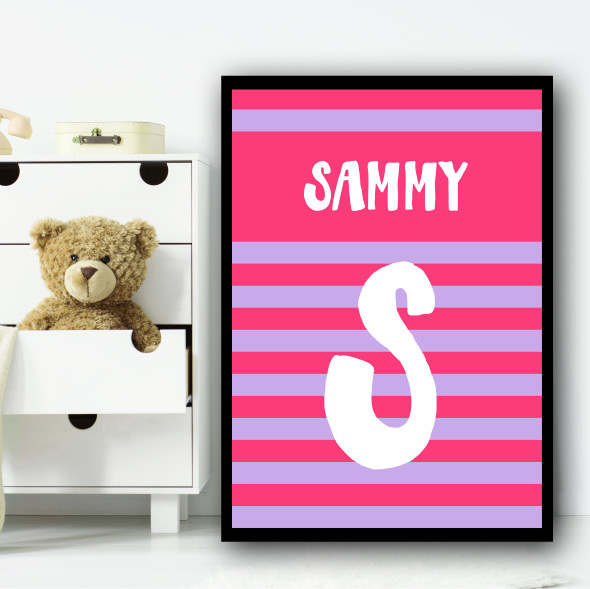 Pink Purple Stripe Any Name Any Initial Personalized Wall Art Print