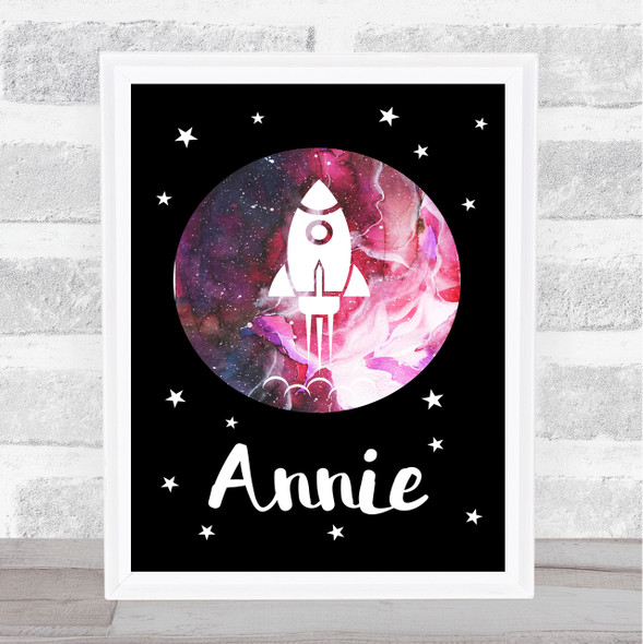 Space Stars Watercolor Galaxy Red Any Name Personalized Wall Art Print