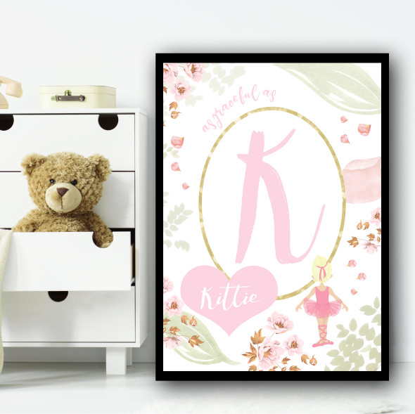 Ballerina Blonde Hair Pastel Floral Pink Personalized Wall Art Print