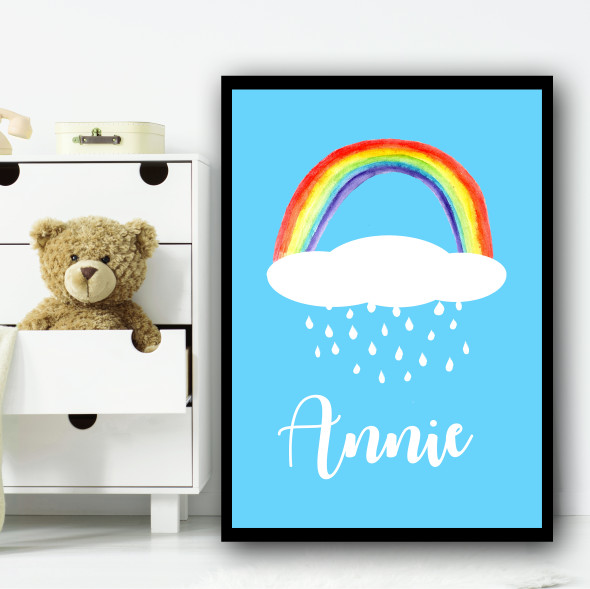 Watercolor Rainbow Cloud Rains Any Name Personalized Wall Art Print