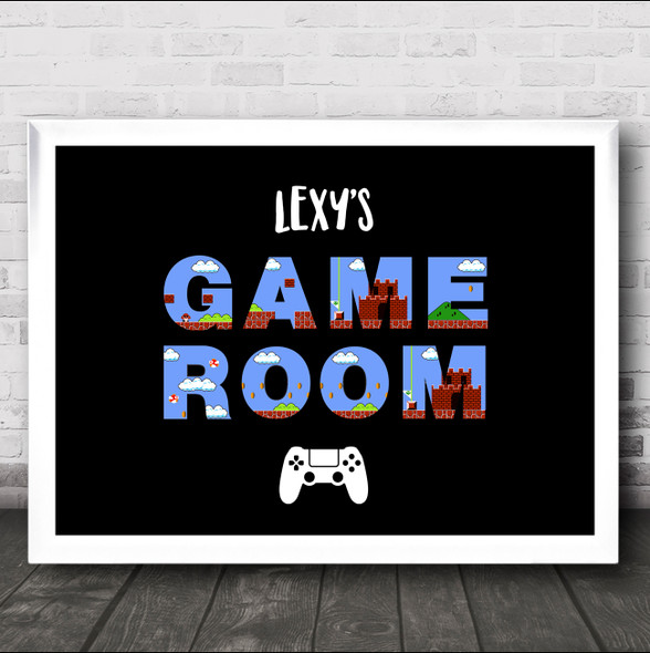 Control Pad Game Room Mario Letters Landscape Personalized Wall Art Print