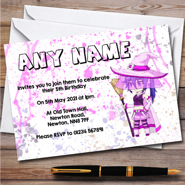 Gatcha Life Feeling Witchy Splatter Art Children's Birthday Party Invitations