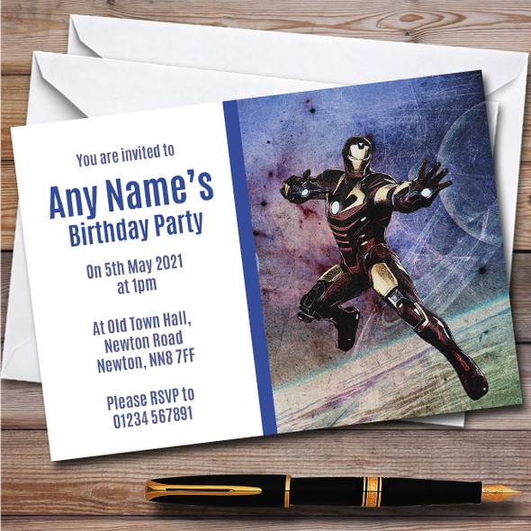 Grunge Style Iron Man Children's Kids Personalized Birthday Party Invitations