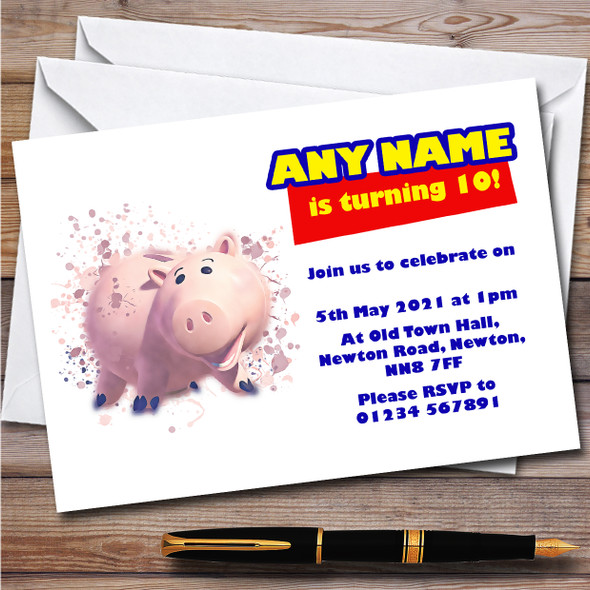 Ham Toy Story Splatter Art Children's Personalized Birthday Party Invitations