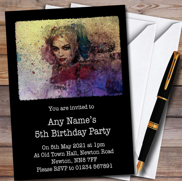 Harley Quinn Smudge Children's Kids Personalized Birthday Party Invitations