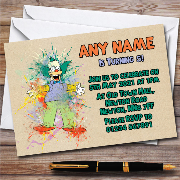 Krusty The Clown Joker Simpsons Children's Birthday Party Invitations