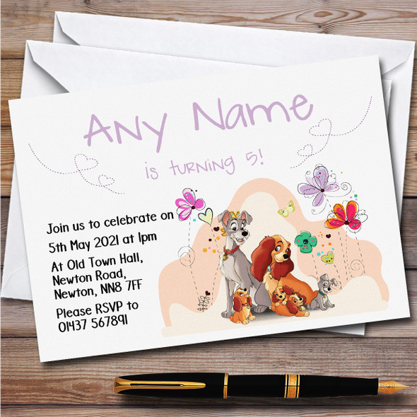 Lady And The Tramp Cute Children's Kids Personalized Birthday Party Invitations