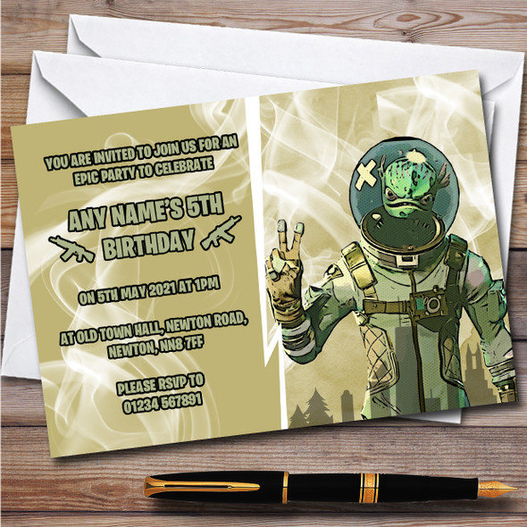 Leviathan Gaming Comic Style Fortnite Skin Children's Birthday Party Invitations