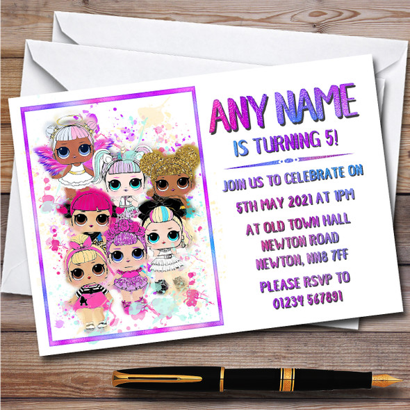 Lol Dolls Gang Splatter Art Children's Personalized Birthday Party Invitations