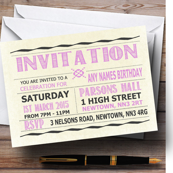 Typography Word Art Pale Pink Personalized Birthday Party Invitations