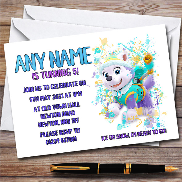 Paw Patrol Everest Splatter Art Children's Birthday Party Invitations