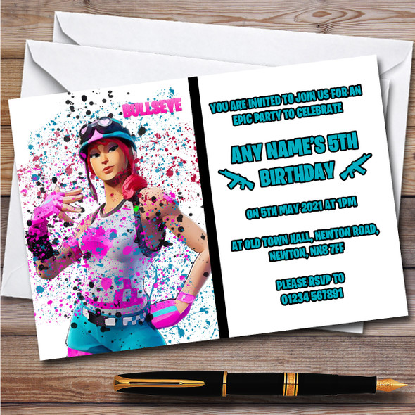 Splatter Art Gaming Fortnite Bullseye Heart Birthday Party Invitations