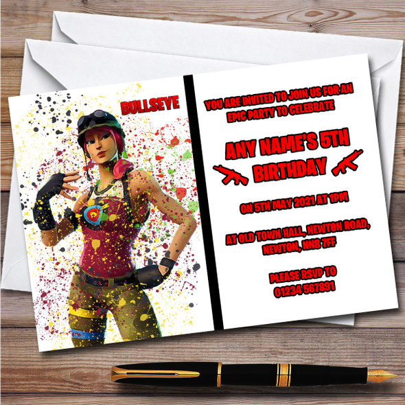 Splatter Art Gaming Fortnite Bullseye Children's Birthday Party Invitations