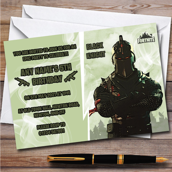 Black Knight Gaming Comic Style Fortnite Skin Birthday Party Invitations