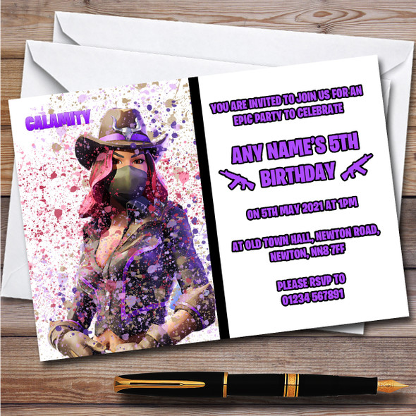 Splatter Art Gaming Fortnite Calamity Children's Birthday Party Invitations