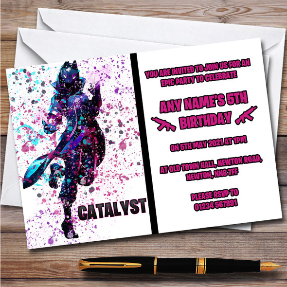 Splatter Art Gaming Fortnite Catalyst Children's Birthday Party Invitations