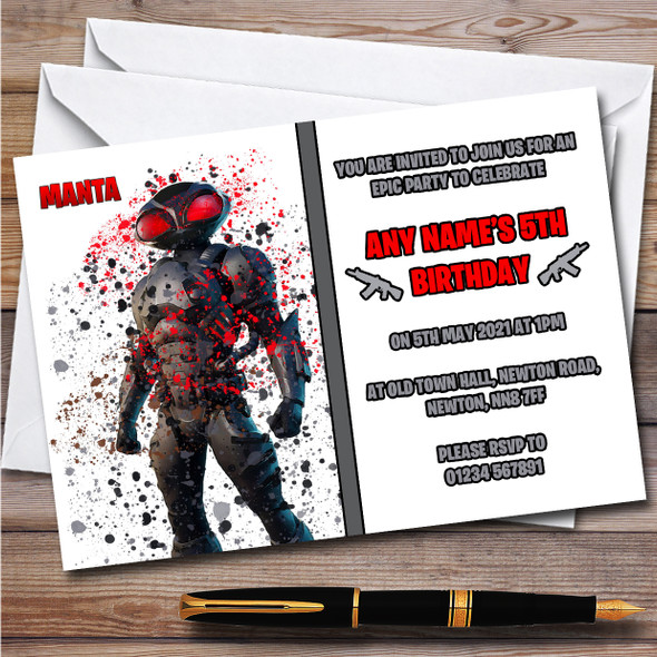 Splatter Art Gaming Fortnite Manta Children's Birthday Party Invitations