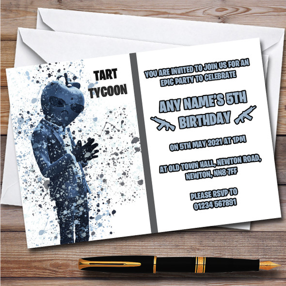 Splatter Art Gaming Fortnite Tart Tycoon Children's Birthday Party Invitations