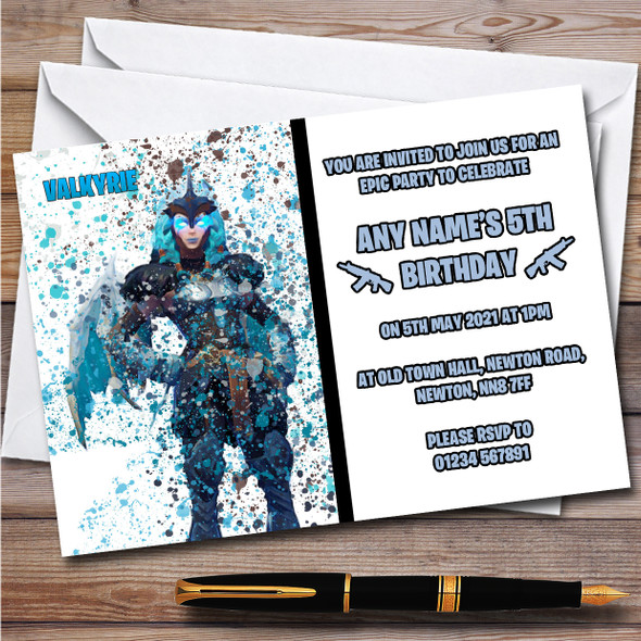 Splatter Art Gaming Fortnite Valkyrie Children's Birthday Party Invitations