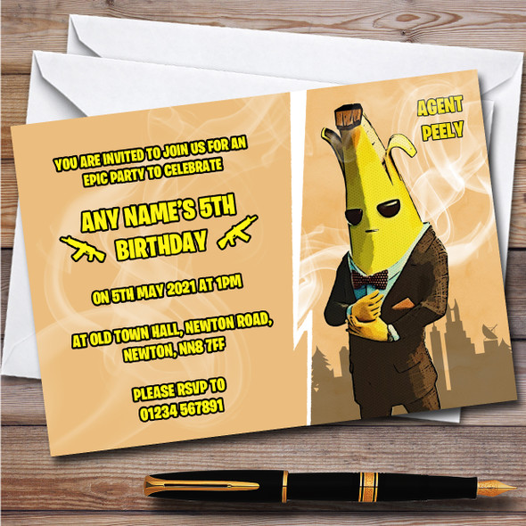 Agent Peely Gaming Comic Style Fortnite Skin Birthday Party Invitations