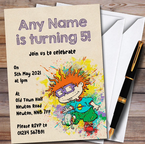 Chuckie Finster Tommy Pickles Watercolour Splatter Birthday Party Invitations
