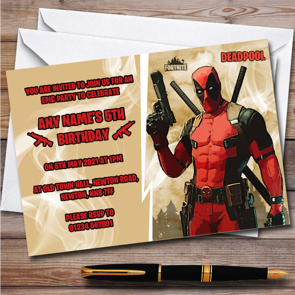 Deadpool Gaming Comic Style Fortnite Skin Children's Birthday Party Invitations