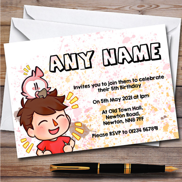 Flamingo Youtuber Still Chill Splatter Art Children's Birthday Party Invitations