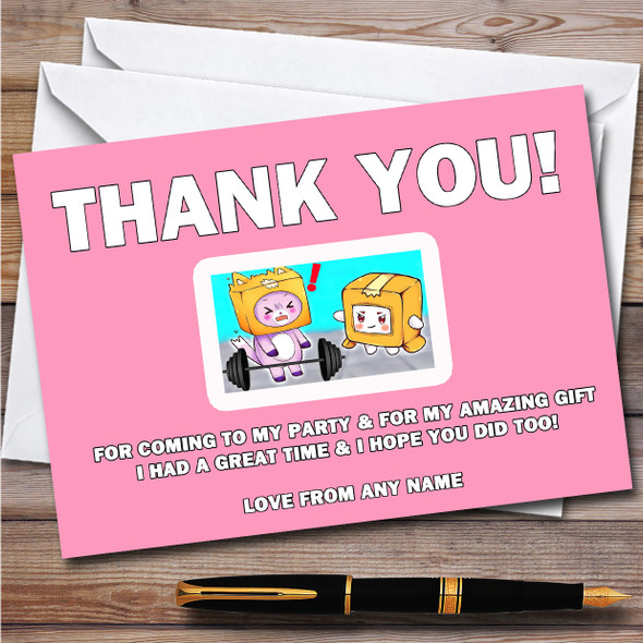 Lankybox Boxy & Foxy Pink Children's Personalized Birthday Party Thank You Cards